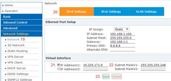 Wharf T&T SIP trunk Virtual interface setting for Sipdex M200 IPPBX